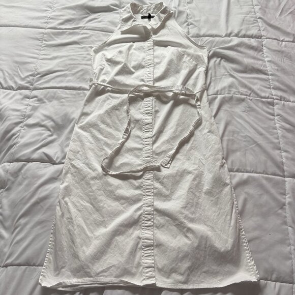 White House Black Market Womens Size 6 White Button Down Dress Tie Waist Office - Picture 1 of 9